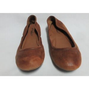 Lucky Brand Echo Ballet Flats Tan Suede Leather Slip on Lace Back Size 7.5